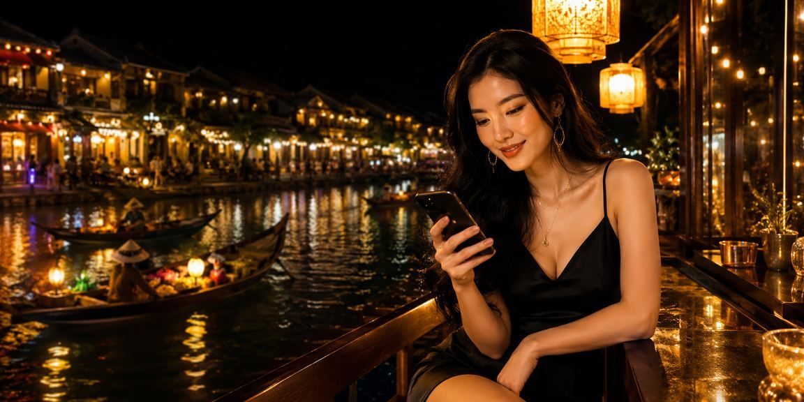 Màn hình slot game trực tuyến tại quán cà phê Hội An