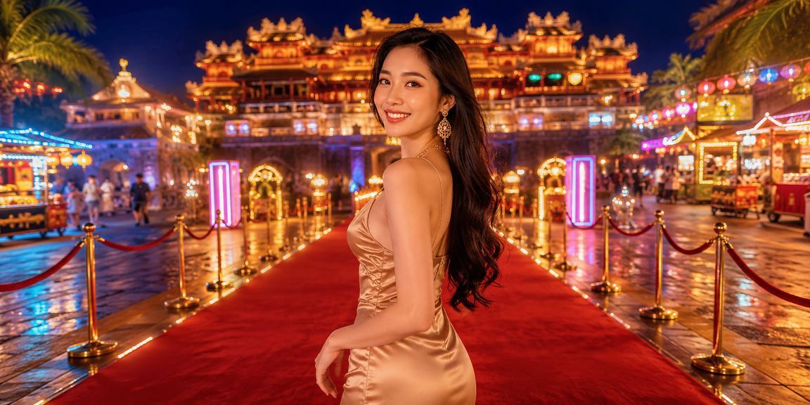 Cảnh chợ đêm Huế với người dùng trải nghiệm cá cược trực tuyến trên điện thoại